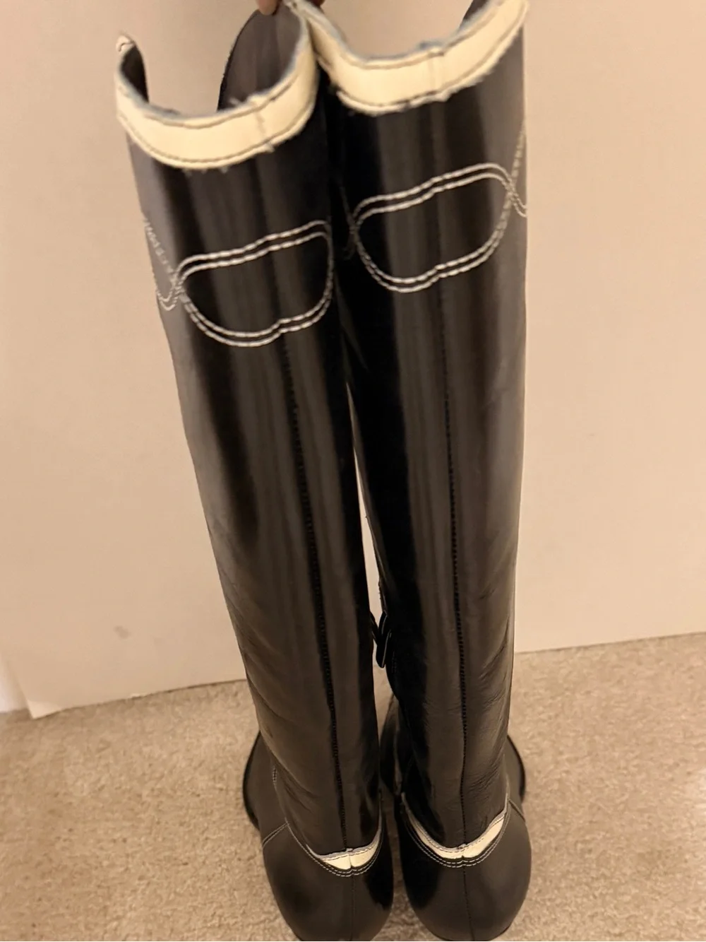 Vince Camuto Black and White Over-the-Knee Statement Boots